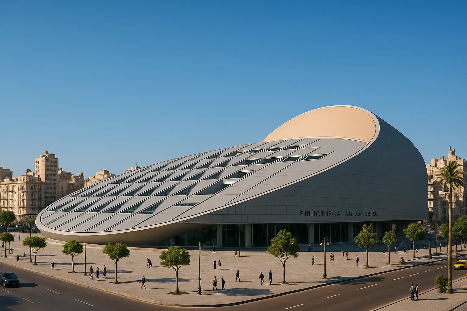 Bibliotheca Alexandrina modern library Alexandria Egypt, showcasing the architectural grandeur and cultural significance