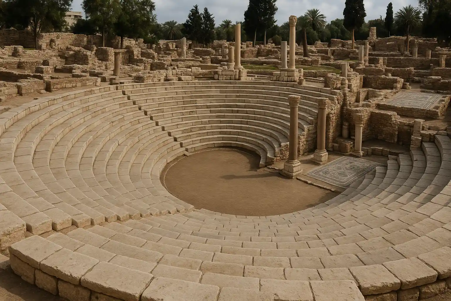 Roman Amphitheater Alexandria Egypt, showcasing the ancient Roman architecture and mosaics.