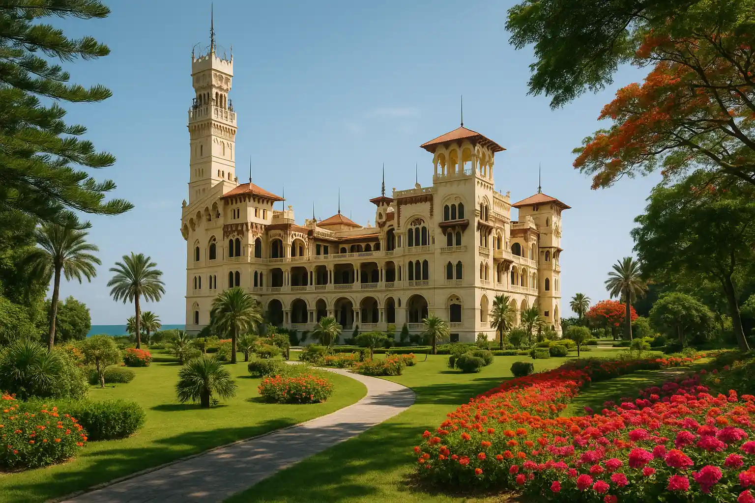 Montaza Palace Alexandria Egypt with beautiful gardens and views of the Mediterranean Sea