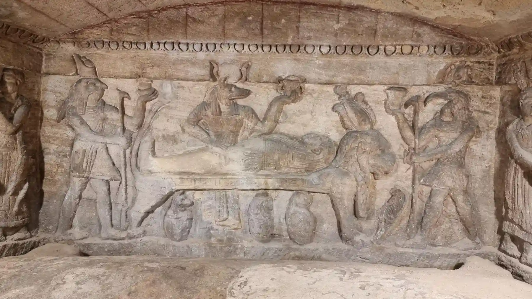 The Catacombs of Kom El Shoqafa Alexandria Egypt, blending Egyptian, Greek, and Roman funerary practices.